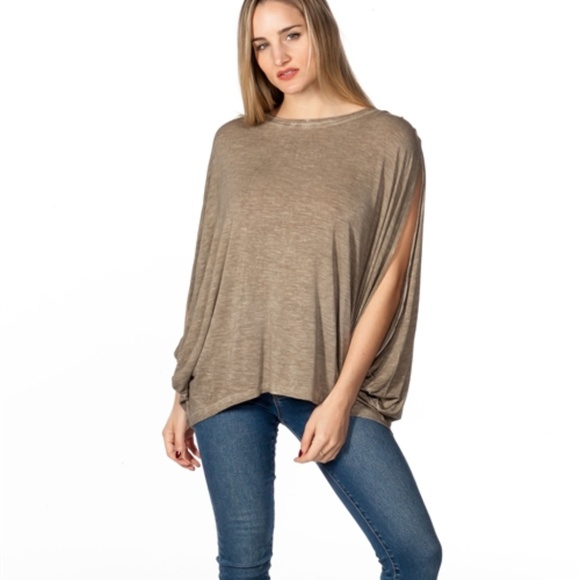 Boho Acid Wash Olive Drop Armhole Top - Picture 2 of 7